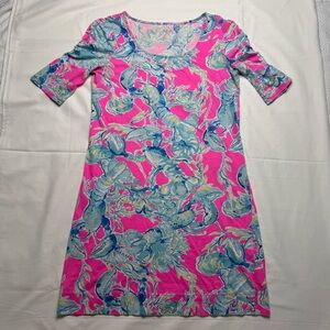 Lilly Pulitzer Lajolla Razberry Pink & Blue Mini Lobsters in Love Dress XS